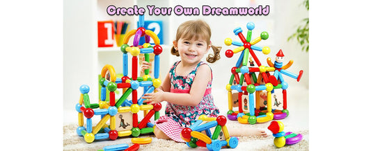 Magnetic Creative Building Blocks Designer Set - Magnet Stick Rod Balls - Montessori Educatio                                      nal Toys For Children