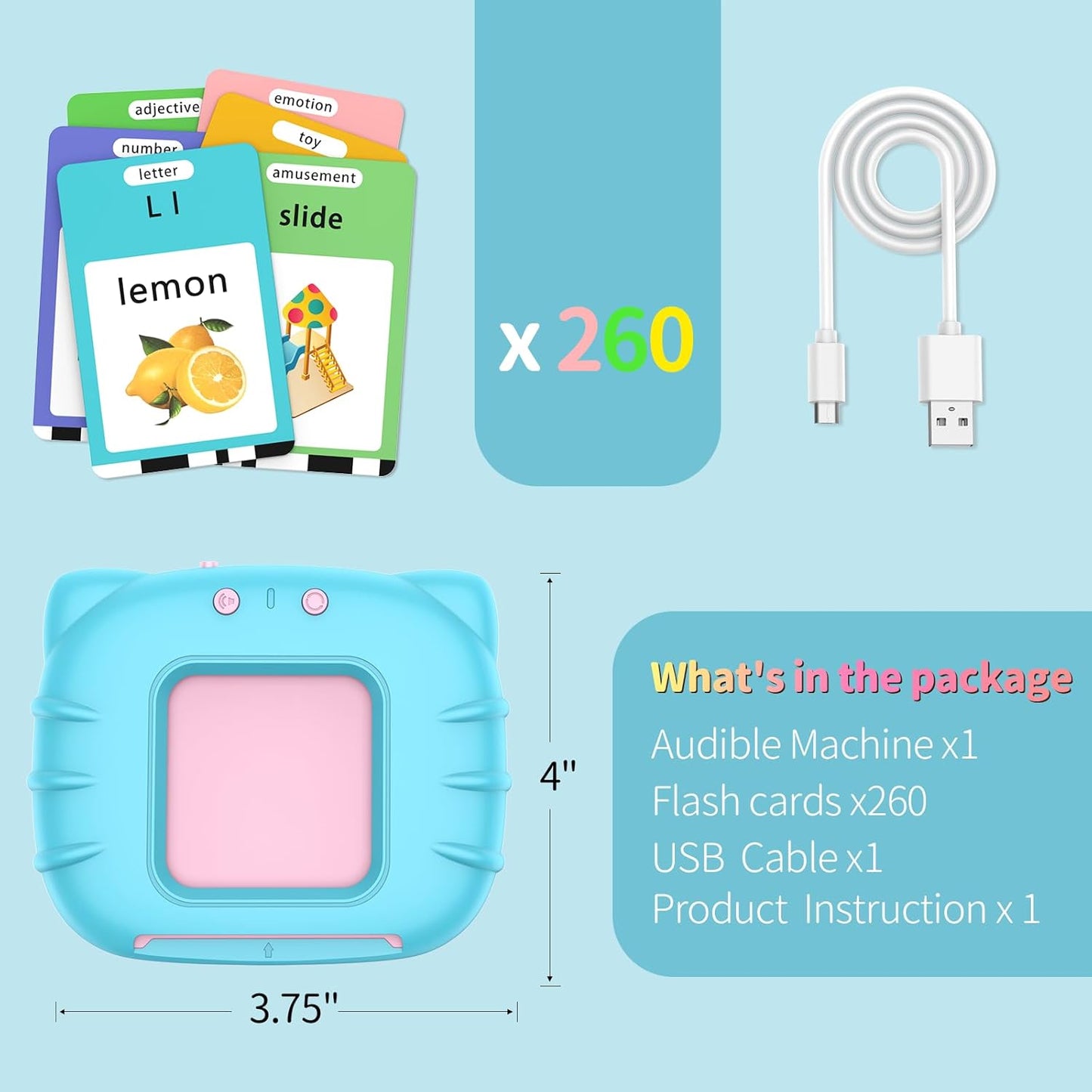 Montessori Education Flash Cards Machine Early Educational Learning English Electronic Audio Book Toy for Children Birthday Gift