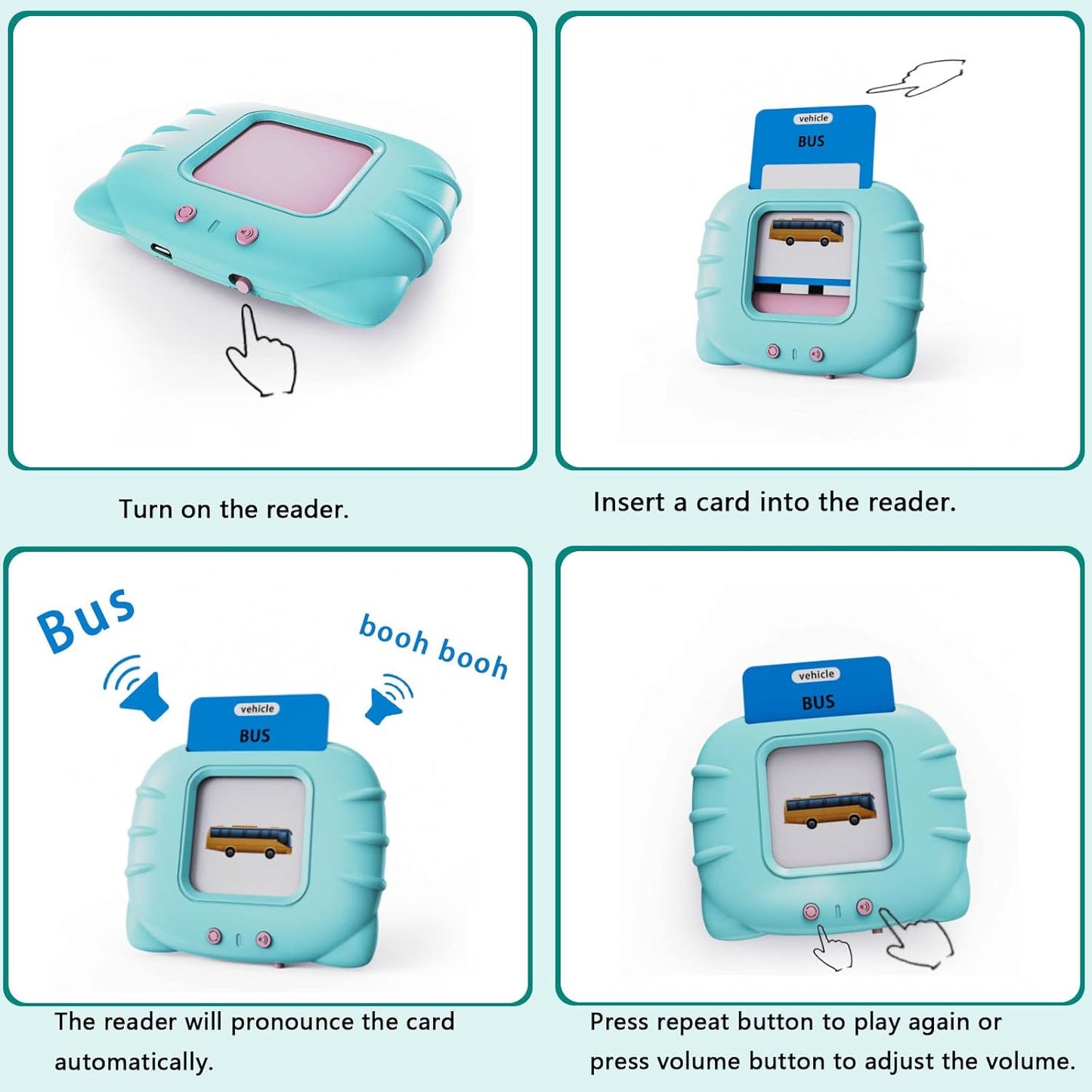 Montessori Education Flash Cards Machine Early Educational Learning English Electronic Audio Book Toy for Children Birthday Gift