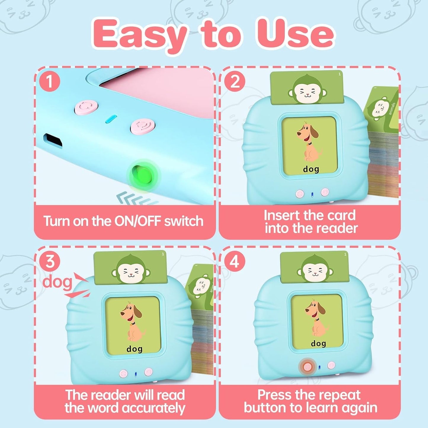 Montessori Education Flash Cards Machine Early Educational Learning English Electronic Audio Book Toy for Children Birthday Gift