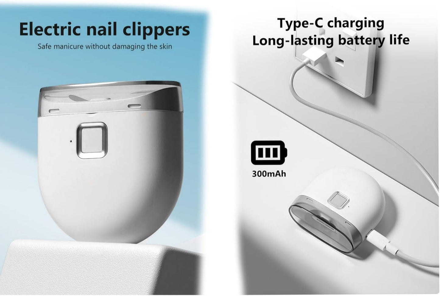 Electric Nail Clipper USB Rechargeable 2 Speeds Easy Operation Soft Light Low Noise Safe Great For Adults Elderly Nursing Care