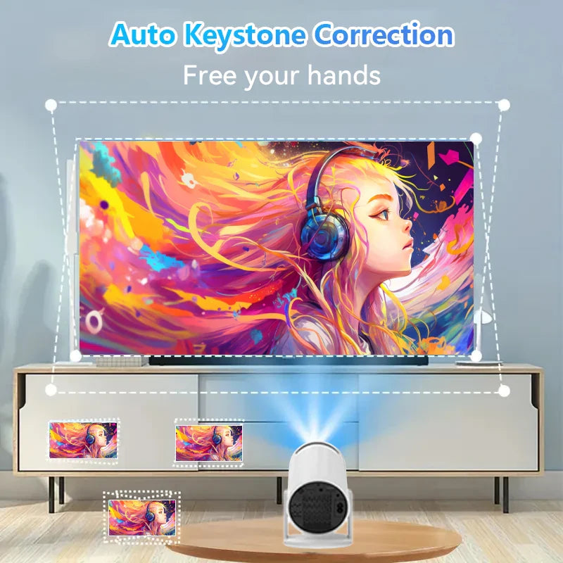 2025 New 4K Smart Android Projector - 180 °   Rotating Stand + Auto Keystone, Home/Office/Camping All-In-One - Wifi/Bluetooth Dual