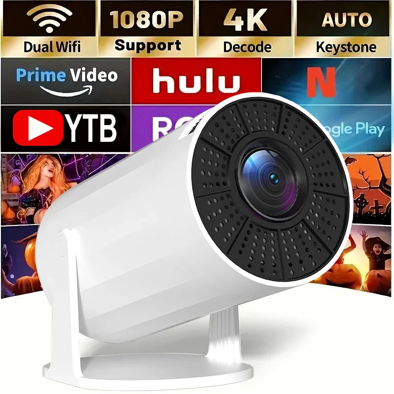 2025 New 4K Smart Android Projector - 180 °   Rotating Stand + Auto Keystone, Home/Office/Camping All-In-One - Wifi/Bluetooth Dual
