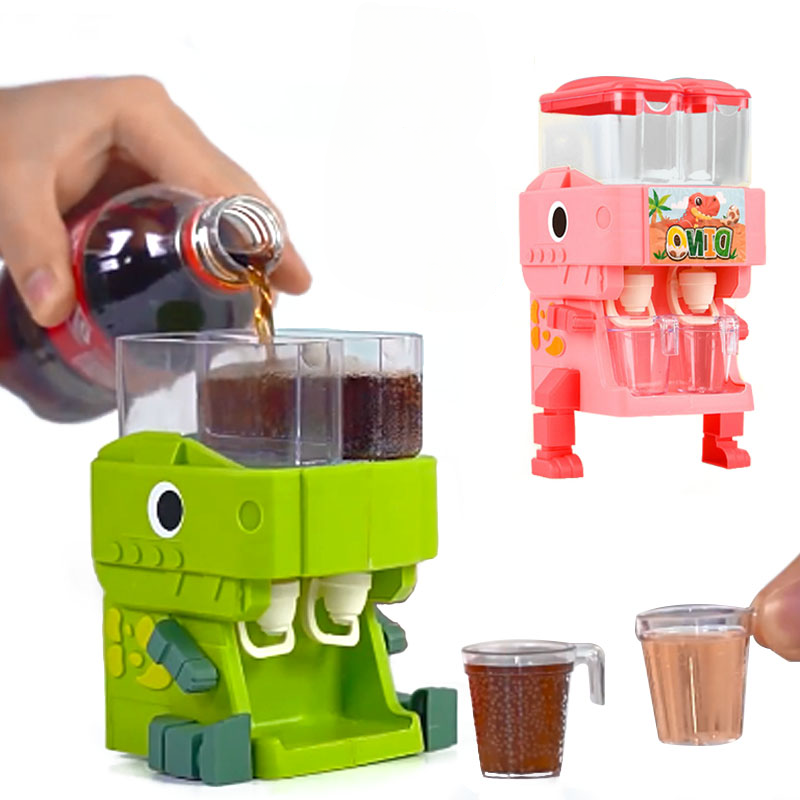 Children Dinosaur Dual Water Dispenser Toy with Cold/Warm Water Juice Drinking Fountain