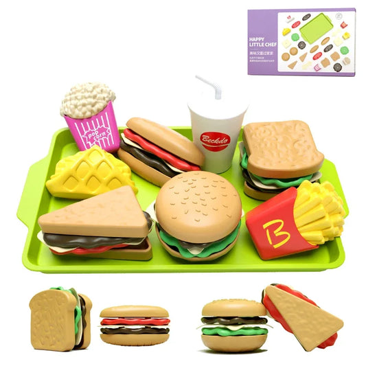 Children Hamburger Toys Set - Mini Simulation Kitchen Toys For Girls/Boys - Sandwich Fries Burger Assembly fun