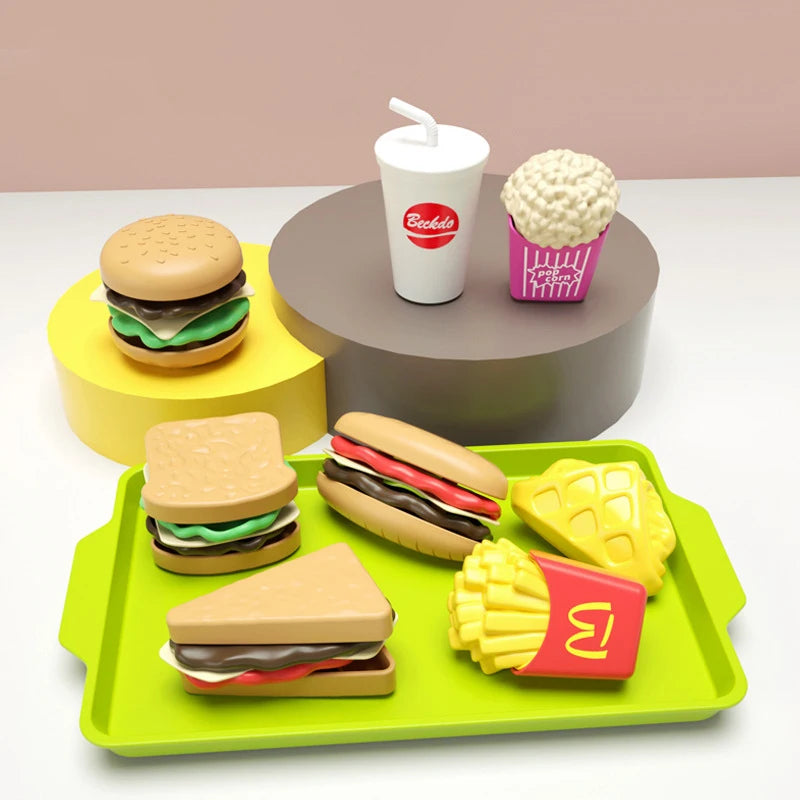 Children Hamburger Toys Set - Mini Simulation Kitchen Toys For Girls/Boys - Sandwich Fries Burger Assembly fun