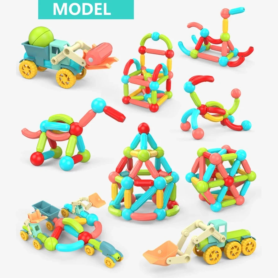 Magnetic Creative Building Blocks Designer Set - Magnet Stick Rod Balls - Montessori Educatio                                      nal Toys For Children