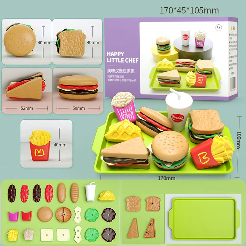 Children Hamburger Toys Set - Mini Simulation Kitchen Toys For Girls/Boys - Sandwich Fries Burger Assembly fun