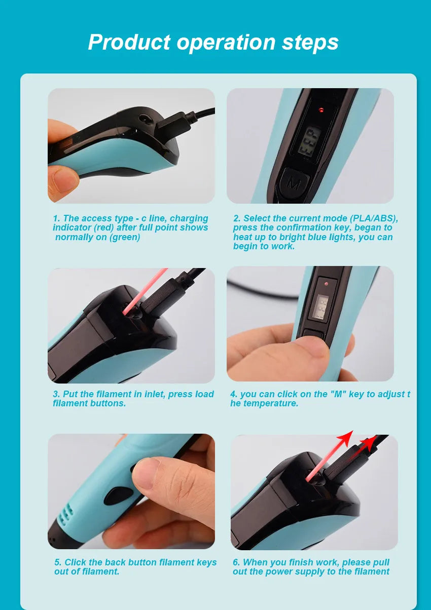 3D Printing Pen 3d Pens,Free 50m PLA Filament 1.75mm, High Quality Pen, Kids Educational Toy