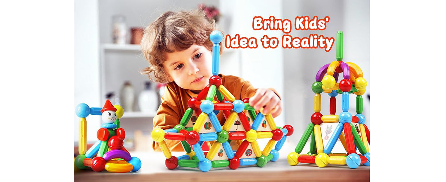 Magnetic Creative Building Blocks Designer Set - Magnet Stick Rod Balls - Montessori Educatio                                      nal Toys For Children